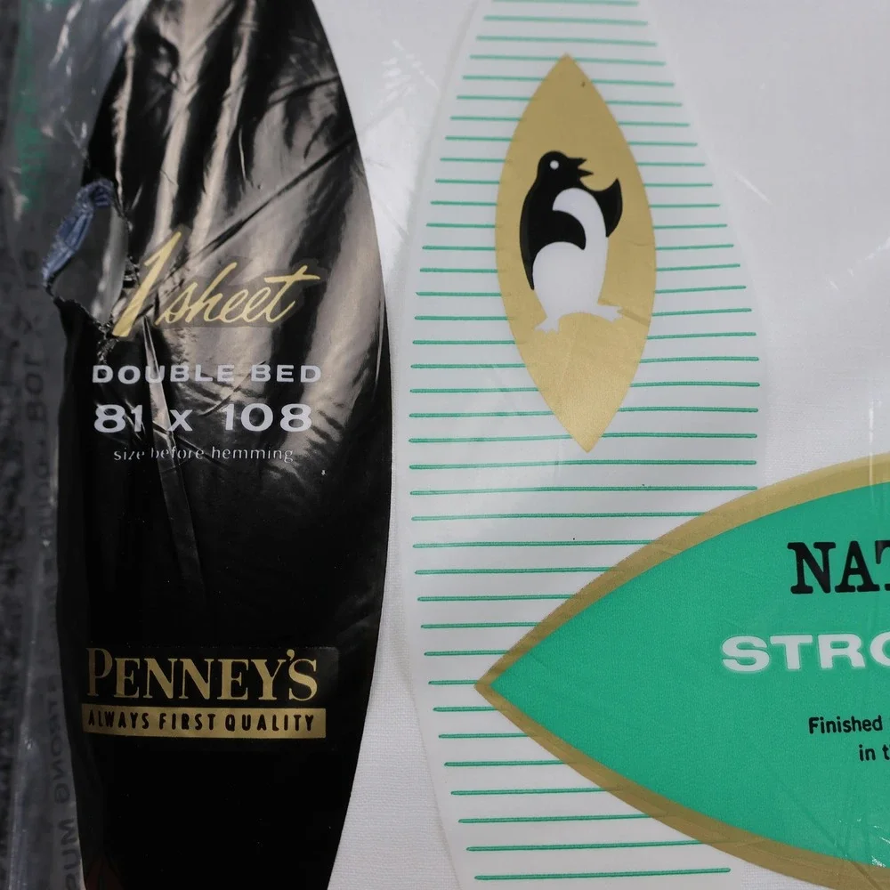 Vintage Penneys Nation-Wide Double Bed Flat Sheet Strong Muslin 81x108 Cotton‎